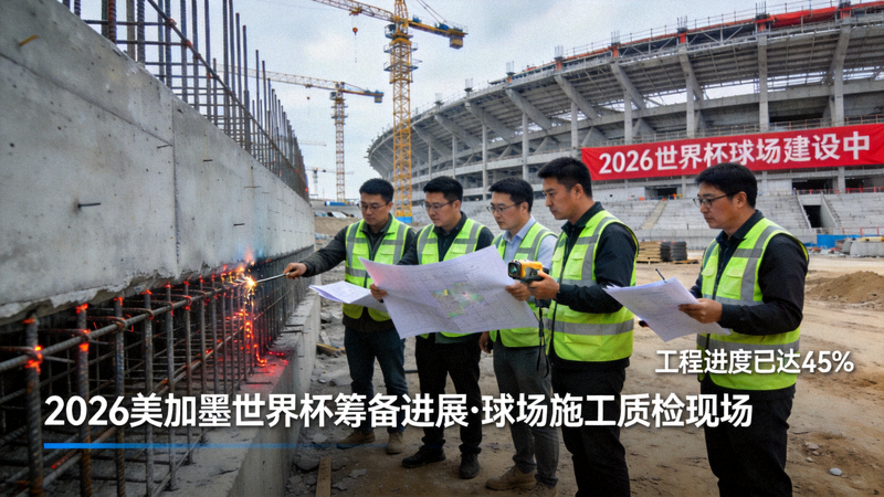 2026年美加墨世界杯筹备进展新闻图片 - 工作人员在新建球场施工现场检查